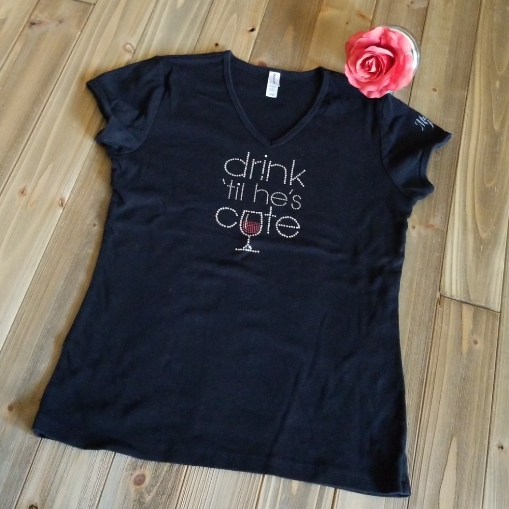 Black Rhinestone V-neck